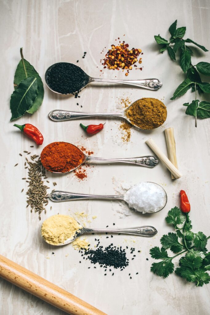Ayurvedic spices on spoons
