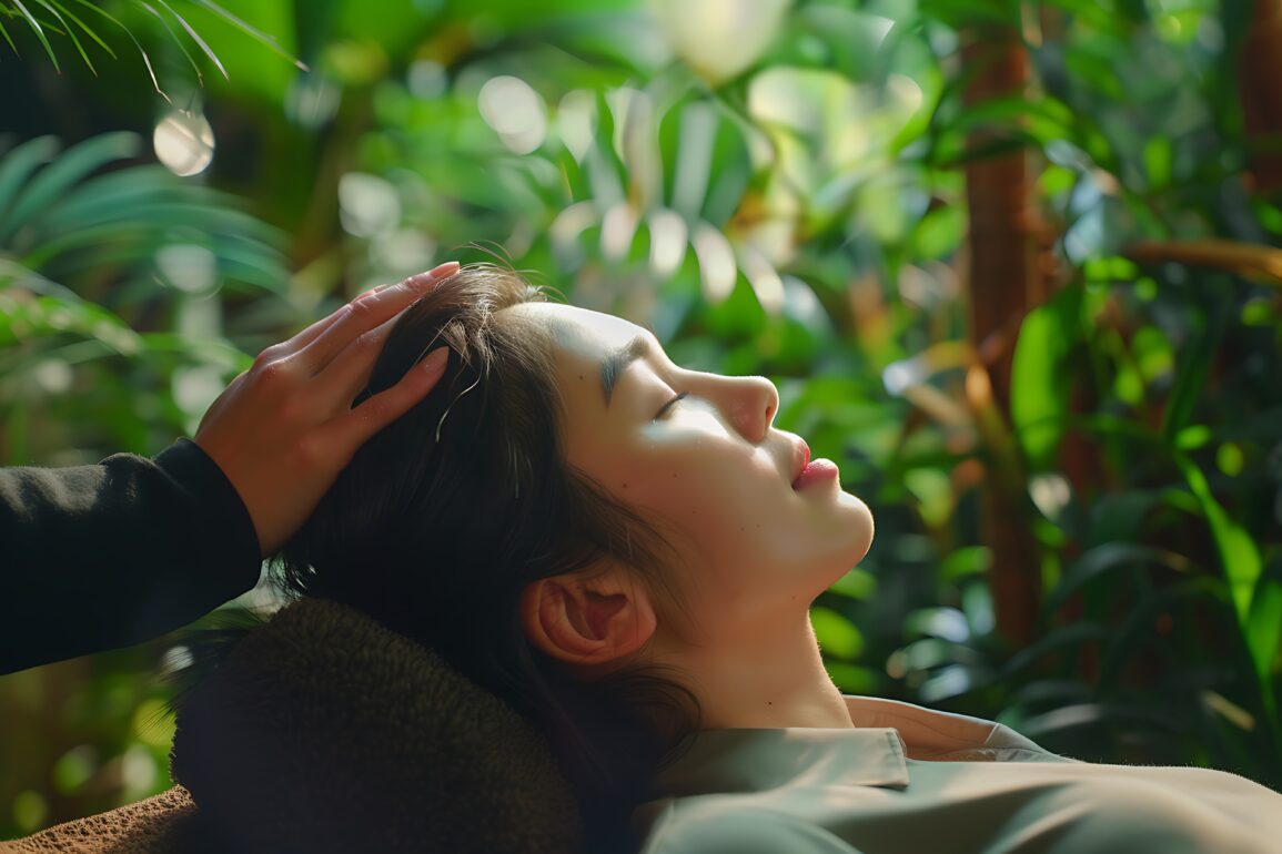 Woman getting her head massaged