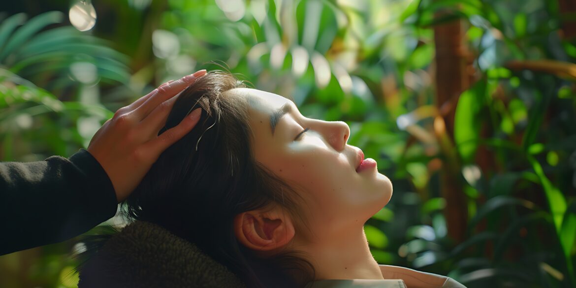 Woman getting her head massaged