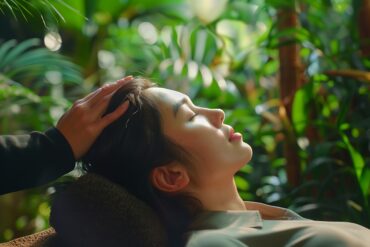 Woman getting her head massaged
