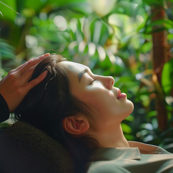 Woman getting her head massaged