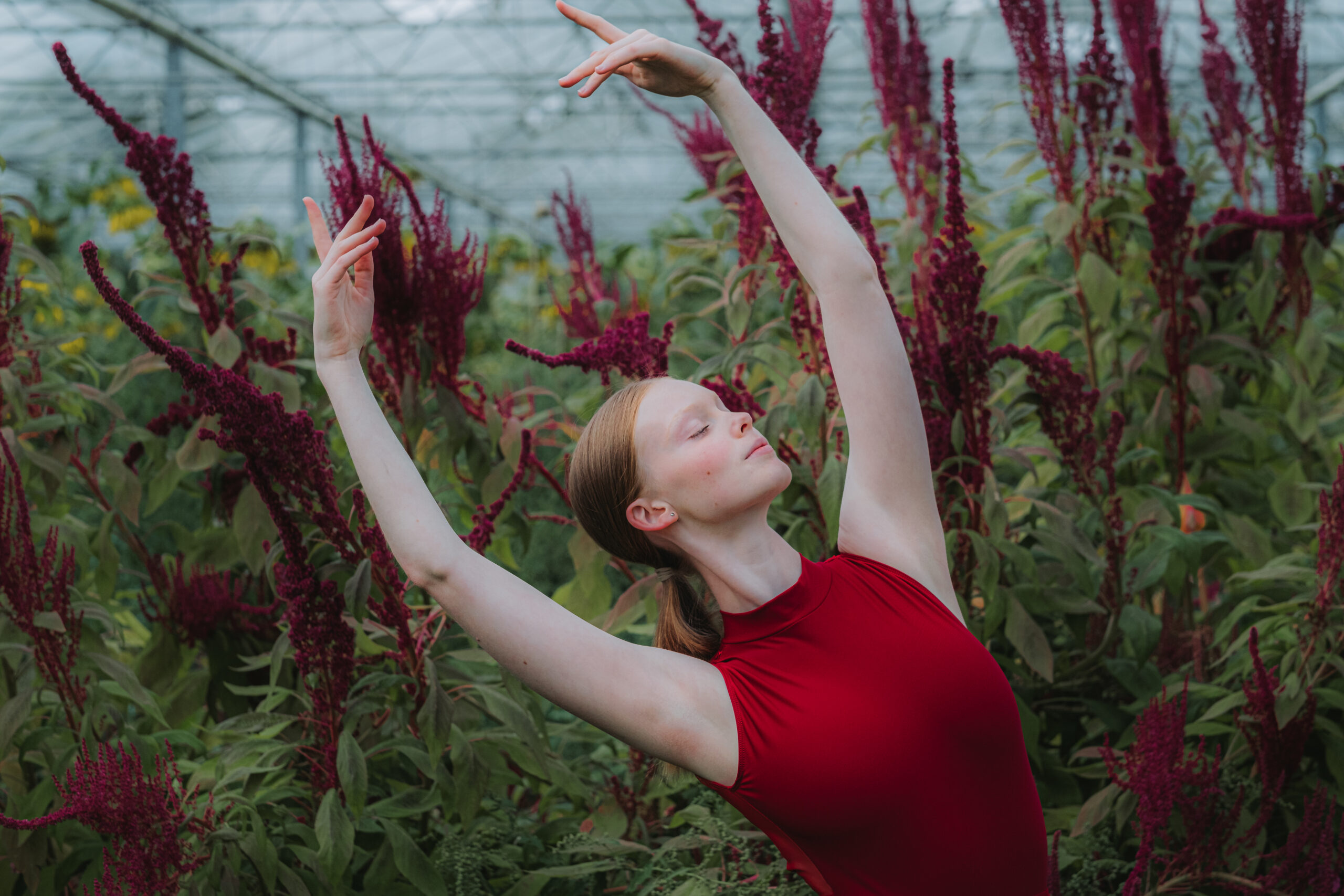 female-dancer-dancing botanical garden with amaranth plants for  Ayurvedic Body Clock