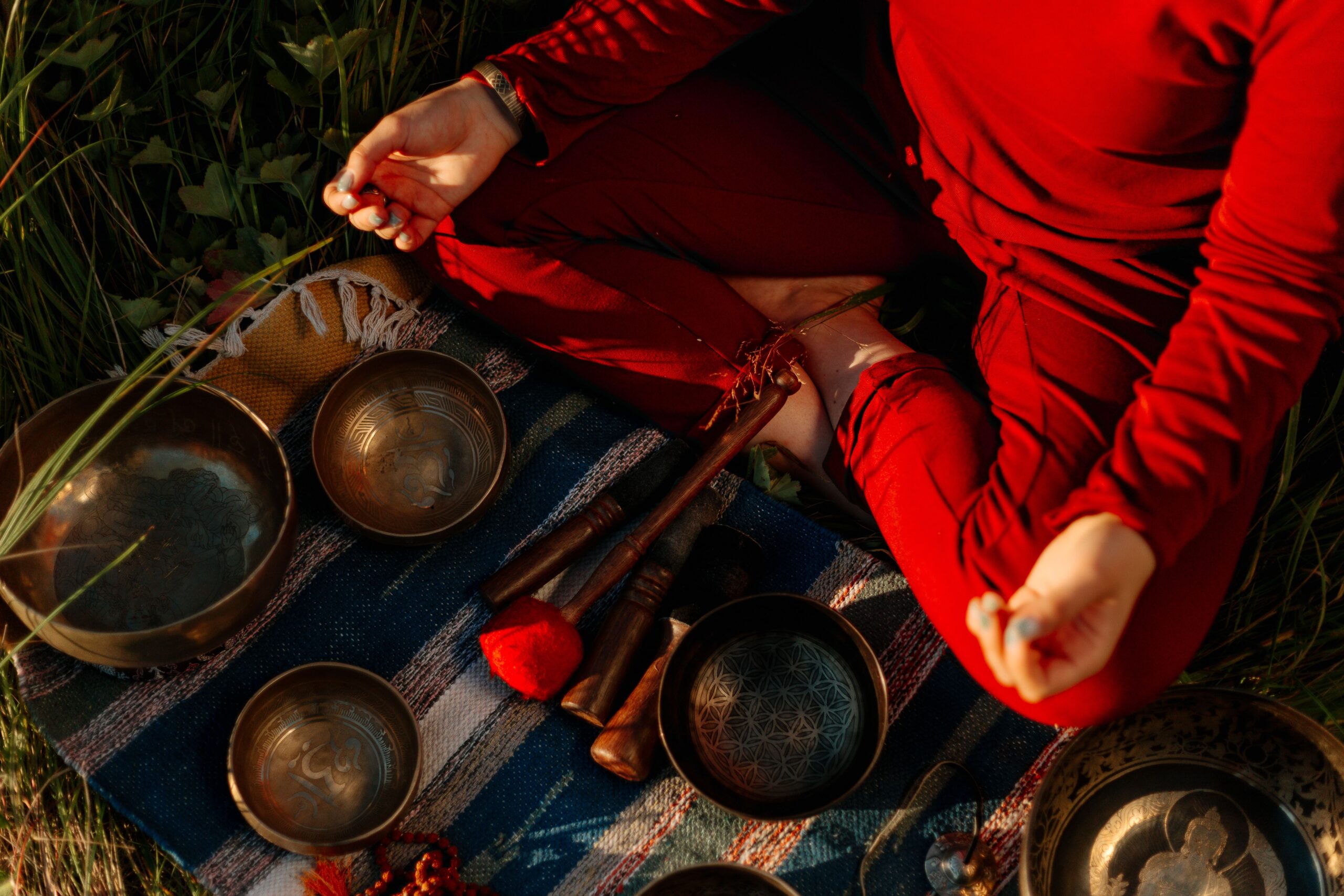 yoga pose infront of utensils for Gut-Mind Connection in Ayurveda