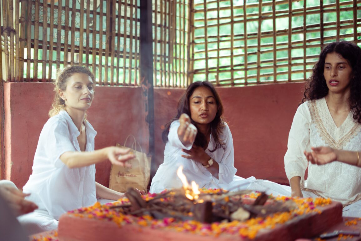 women performing some yoga rights