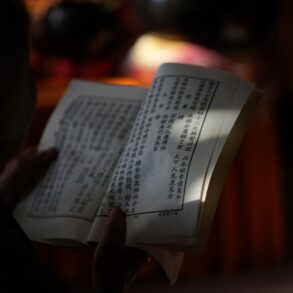 ayurvedic scripture held on a hand