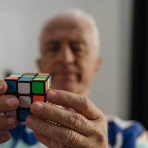 an old man solving the rubick's cube
